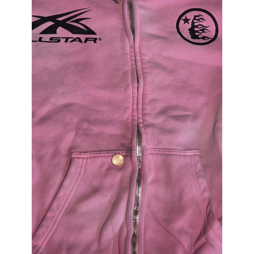 Hellstar Studios Pink Graphic Zip Up Hoodie Mens Large Flame Sleeve Streetwear - Picture 9 of 12